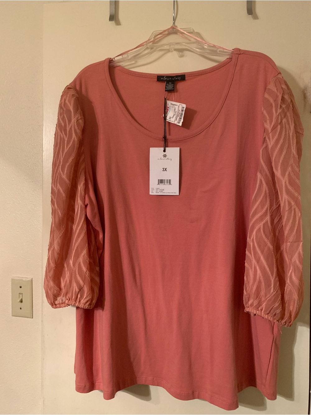 NWT A Love Story Soft Mauve Lace-Sleeve Women's Top - 3X